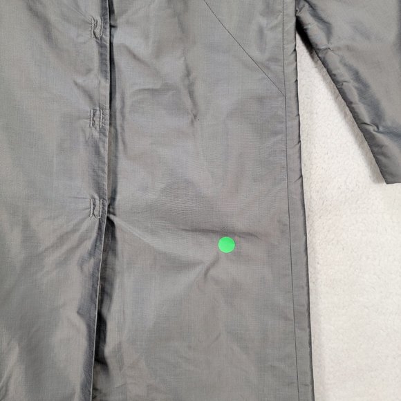 Vtg Chaiken and Capone Gray Shiny Collared 3/4 Sleeve Unique Trench Coat Jacket - Picture 12 of 16